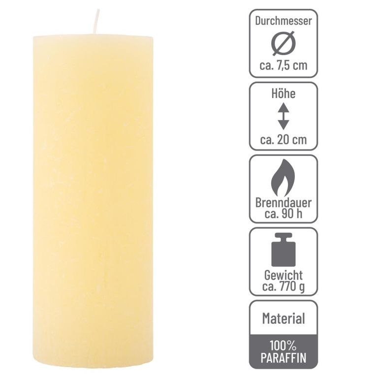 Zestaw świec rustykalnych, 20 cm, Ø 7,5 cm, kremowe, 4 szt.